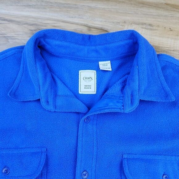 🔹️Chaps Blue Buttoned Front Micro Fleece Long Sleeve Shirt Mens Size 2X - Picture 3 of 10